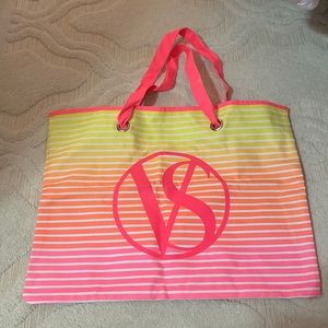 Bright pink, orange, and yellow VS beach bag